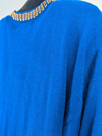 Vintage 1980s NYC Collection Royal Blue Embellished Longline Jumper M