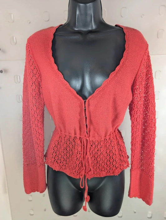 Sandwich Large Coral Crochet Cardigan Tie Waist Ramie Blend