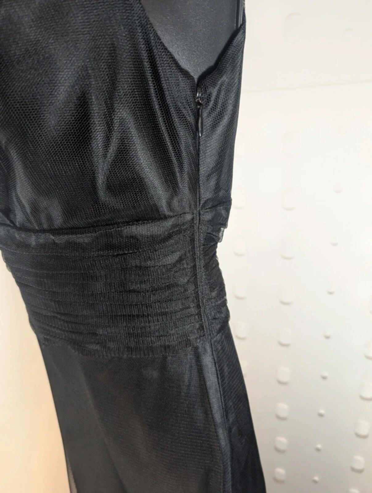 Monsoon Black Mesh Midi Dress Gothic Godet Panels Fit & Flare Approx UK 12