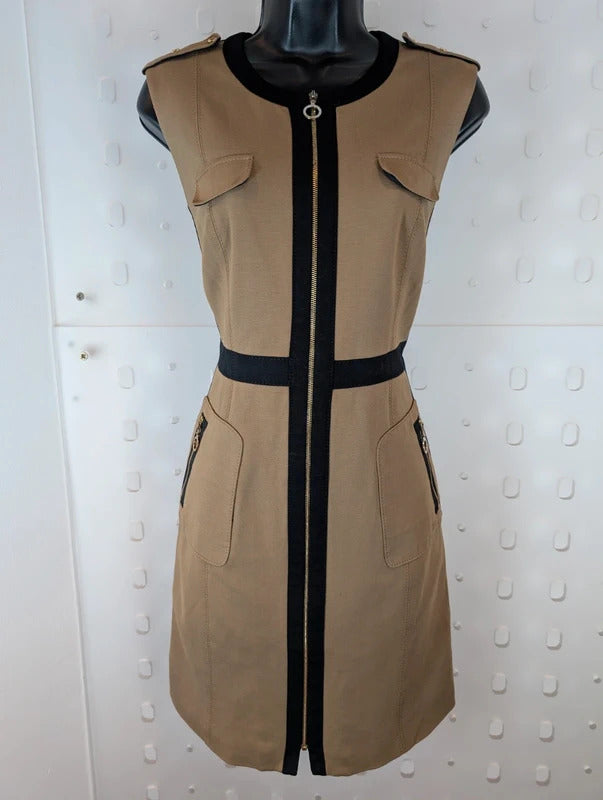 Adolfo Dominguez Camel & Black Zip Front Utility Dress EU42 UK14