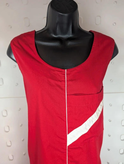 Vintage Red Cotton Shift Dress European Workwear Style EU48