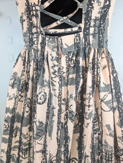 Vintage Miss Selfridge Cotton Fit & Flare Dress Peach Black UK6/8