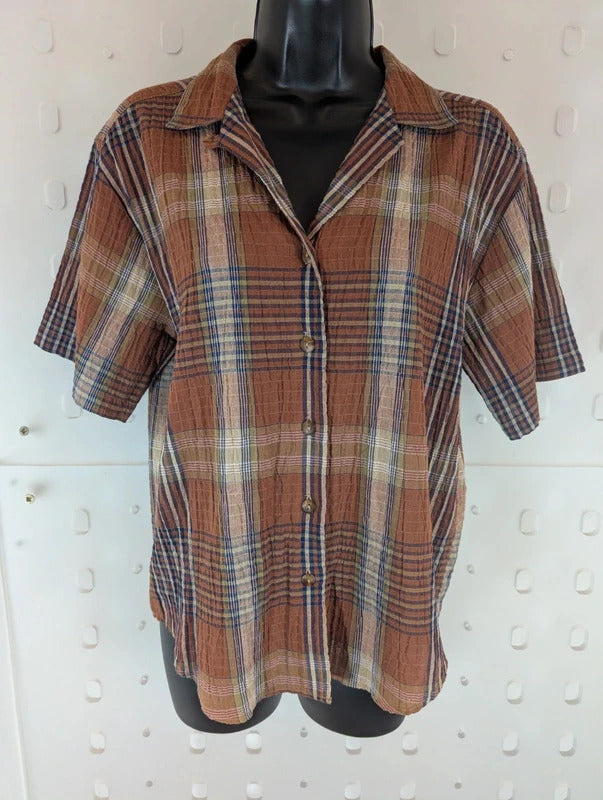 Vintage St Michael M&S Rust Olive Check Shirt UK10 Made in UK