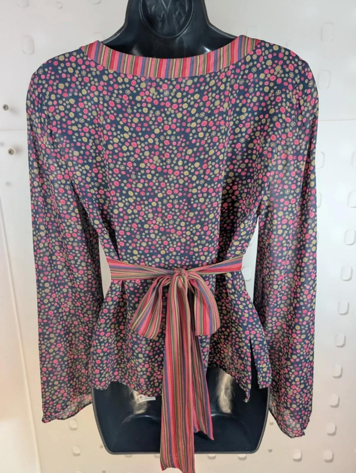 Laura Ashley Tie Blouse UK10 Pink Khaki Print