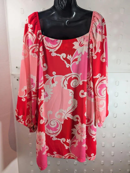Traffic People 60s Style Mini Dress Pink Red Print Medium