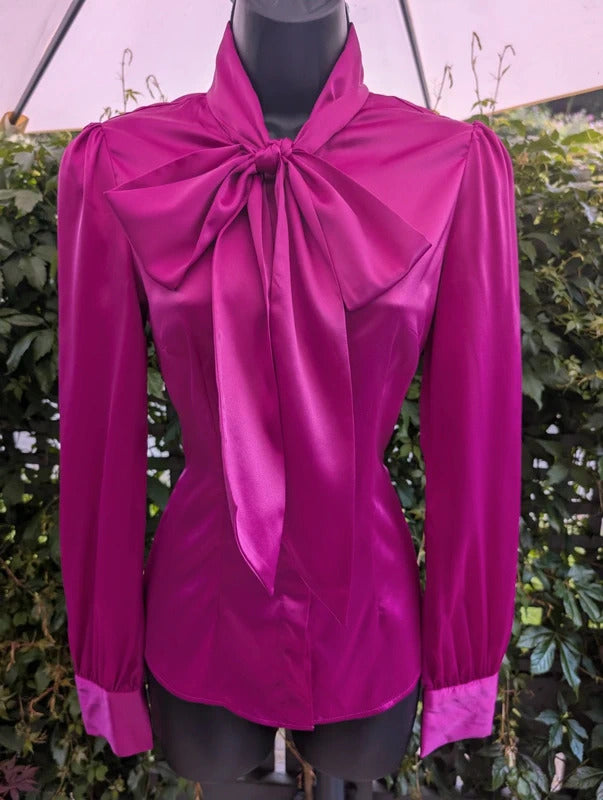 Hawes & Curtis Pussy Bow Blouse Fuchsia Pink UK8