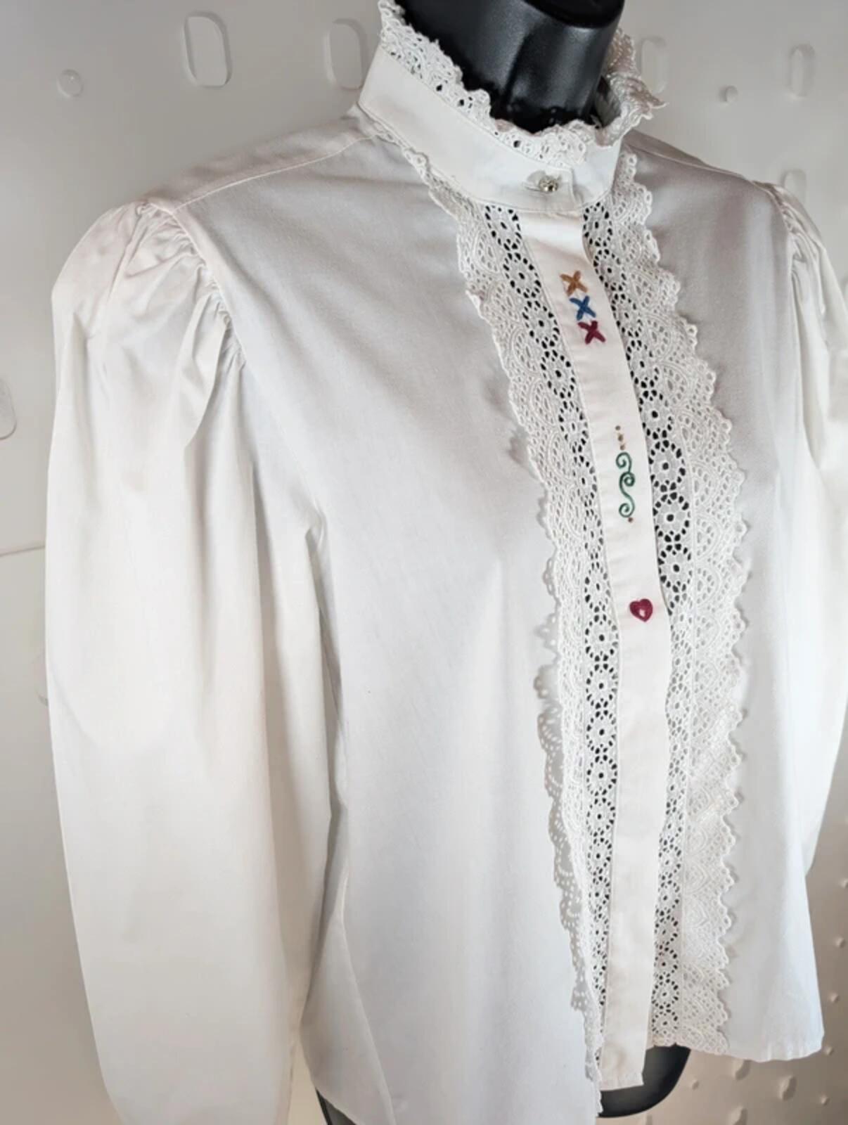 Grätz White Embroidered Blouse EU36 Alpine Romantic Lace Puff Sleeve European