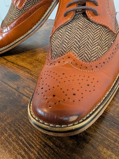 GOOR Boys Leather Herringbone Brogue Shoes UK5 B410B