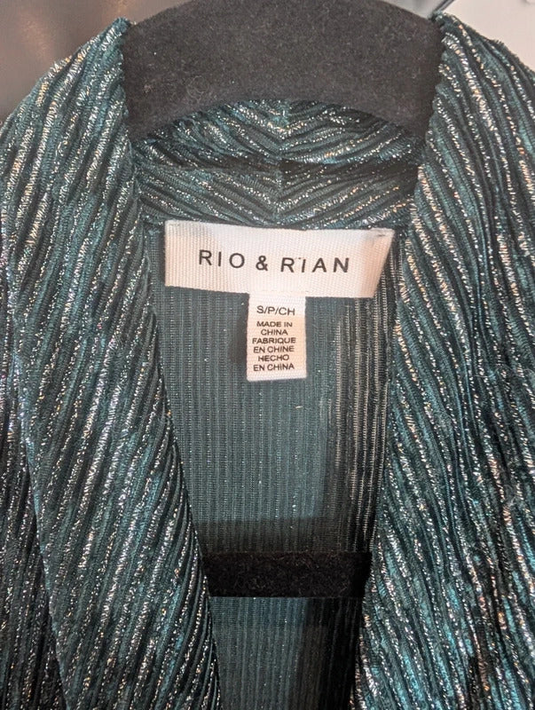 Rio & Rian Teal Green Silver Metallic Wrap Top Small