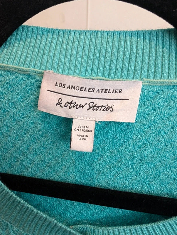 & Other Stories Aqua Teal Textured Cropped Cardigan Size M