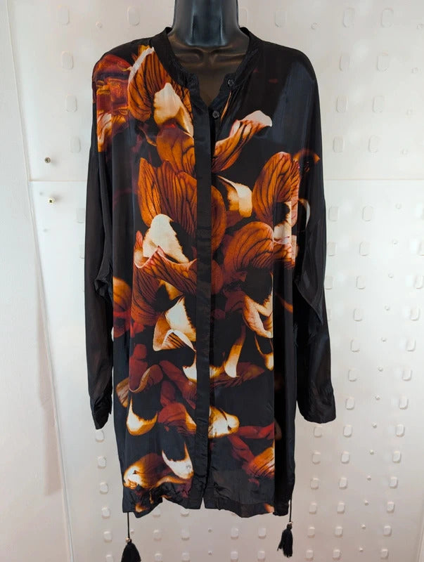 Religion Mushroom Print Cupro Shirt Dress UK20 NWT