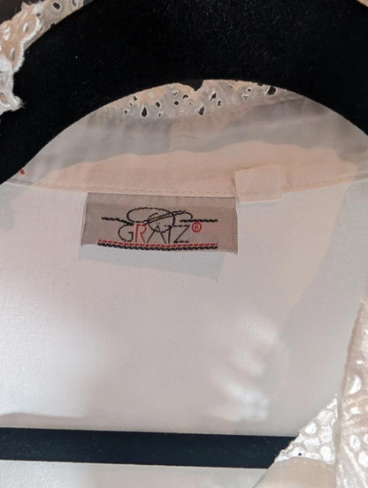 Grätz White Embroidered Blouse EU36 Alpine Romantic Lace Puff Sleeve European