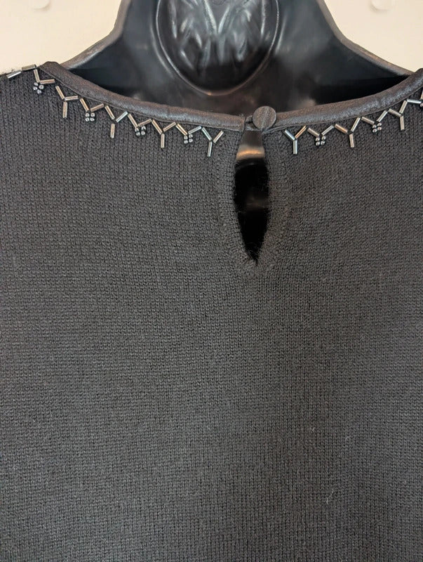 Petite Sophisticate Black Merino Wool Blend Knit Top L