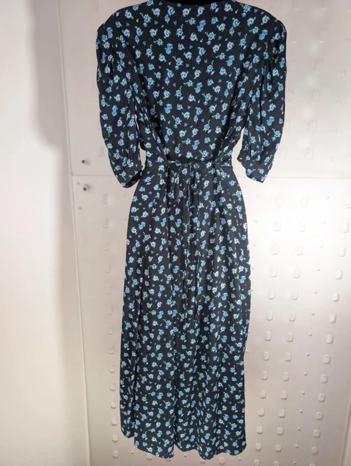 Nobody's Child Floral Maxi Dress Black Blue Ditsy Print UK12