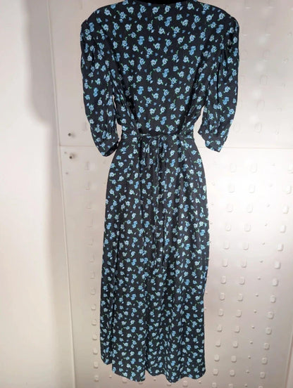 Nobody's Child Floral Maxi Dress Black Blue Ditsy Print UK12