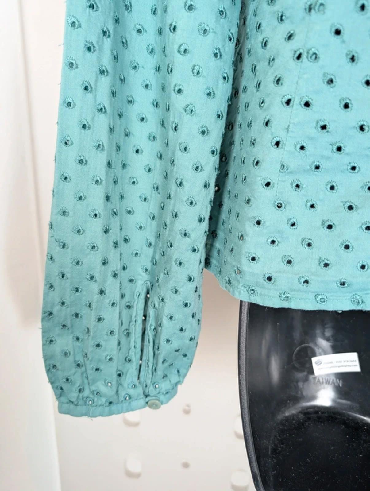 Laura Ashley Cotton Shirt Turquoise Embroidered UK 14