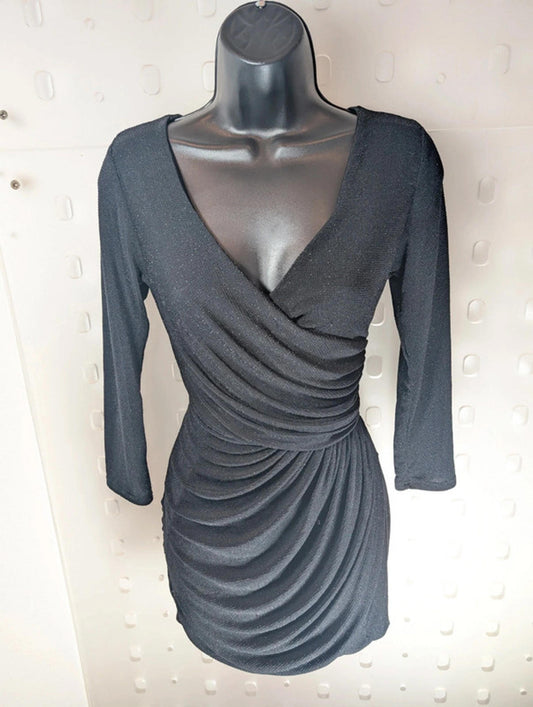 Lili London Black Shimmer Ruched Dress – UK 10