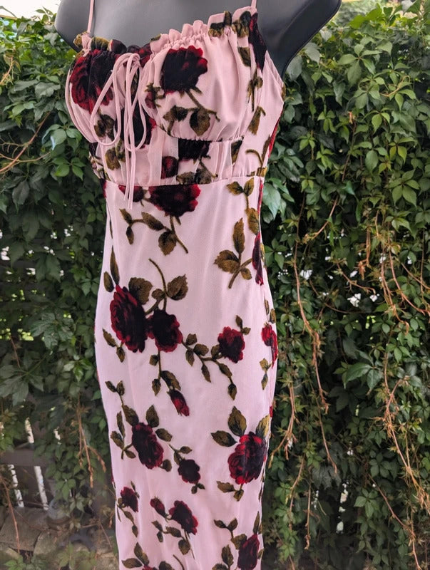 Rare London Burnout Velvet Rose Maxi Dress UK8