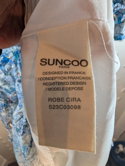 Suncoo Robe Cira Metallic Thread Dress T1 Ruched Waist Layered Skirt