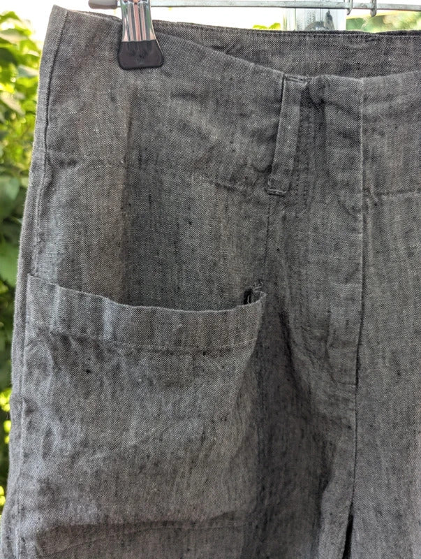 Wrap Linen Wide Leg Shorts Charcoal Grey High Waist