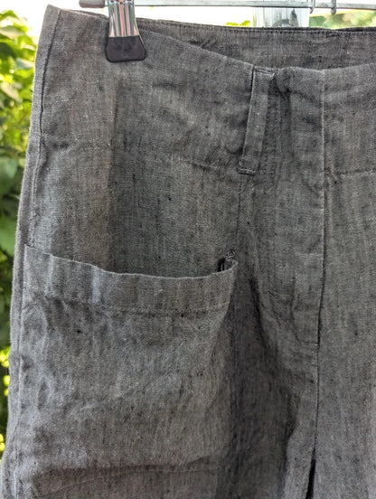 Wrap Linen Wide Leg Shorts Charcoal Grey High Waist