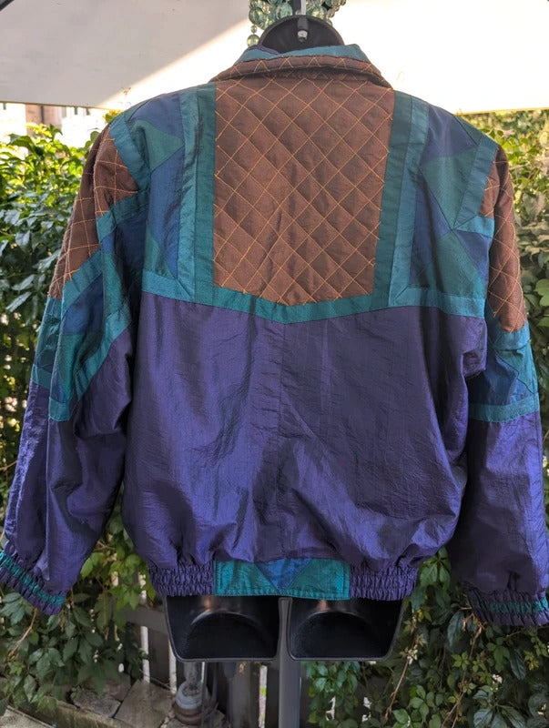 Vintage Active Stuff Colour Block Shell Suit Jacket Purple Teal Medium