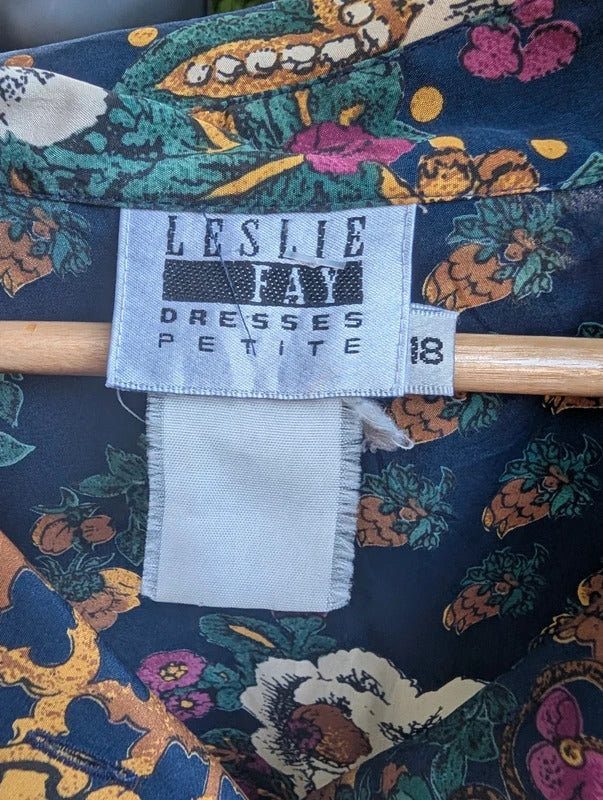 Vintage Leslie Fay Dresses Scarf Print Dress Petite UK18