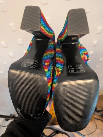 ASOS Bowie Rainbow Glitter Ankle Boots UK4 Festival Pride Party