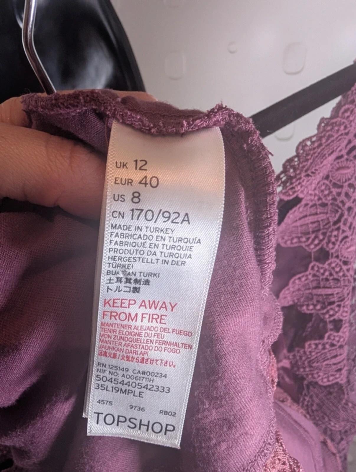Topshop mauve lace up bodycon dress UK12