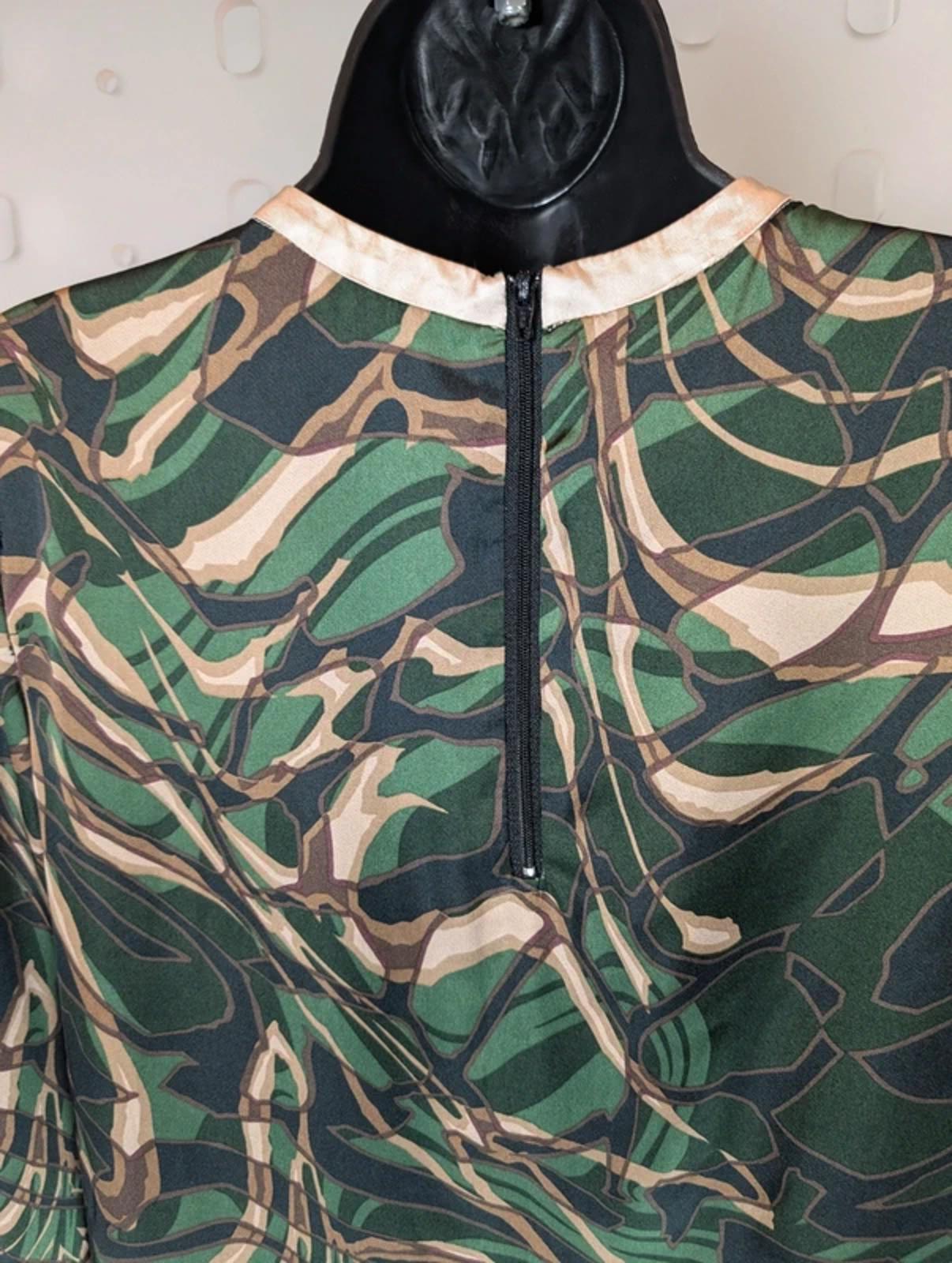 Sara Jones Satin Camo Print Kaftan Mini Dress With Pockets Size 8