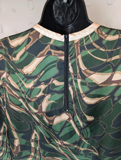 Sara Jones Satin Camo Print Kaftan Mini Dress With Pockets Size 8
