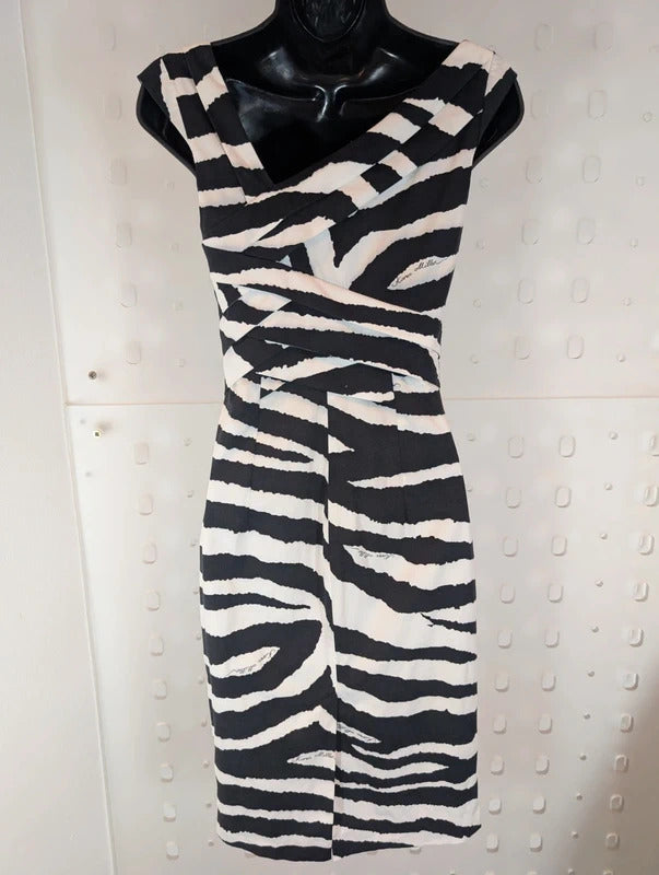 Karen Millen Zebra Print Asymmetric Dress UK6