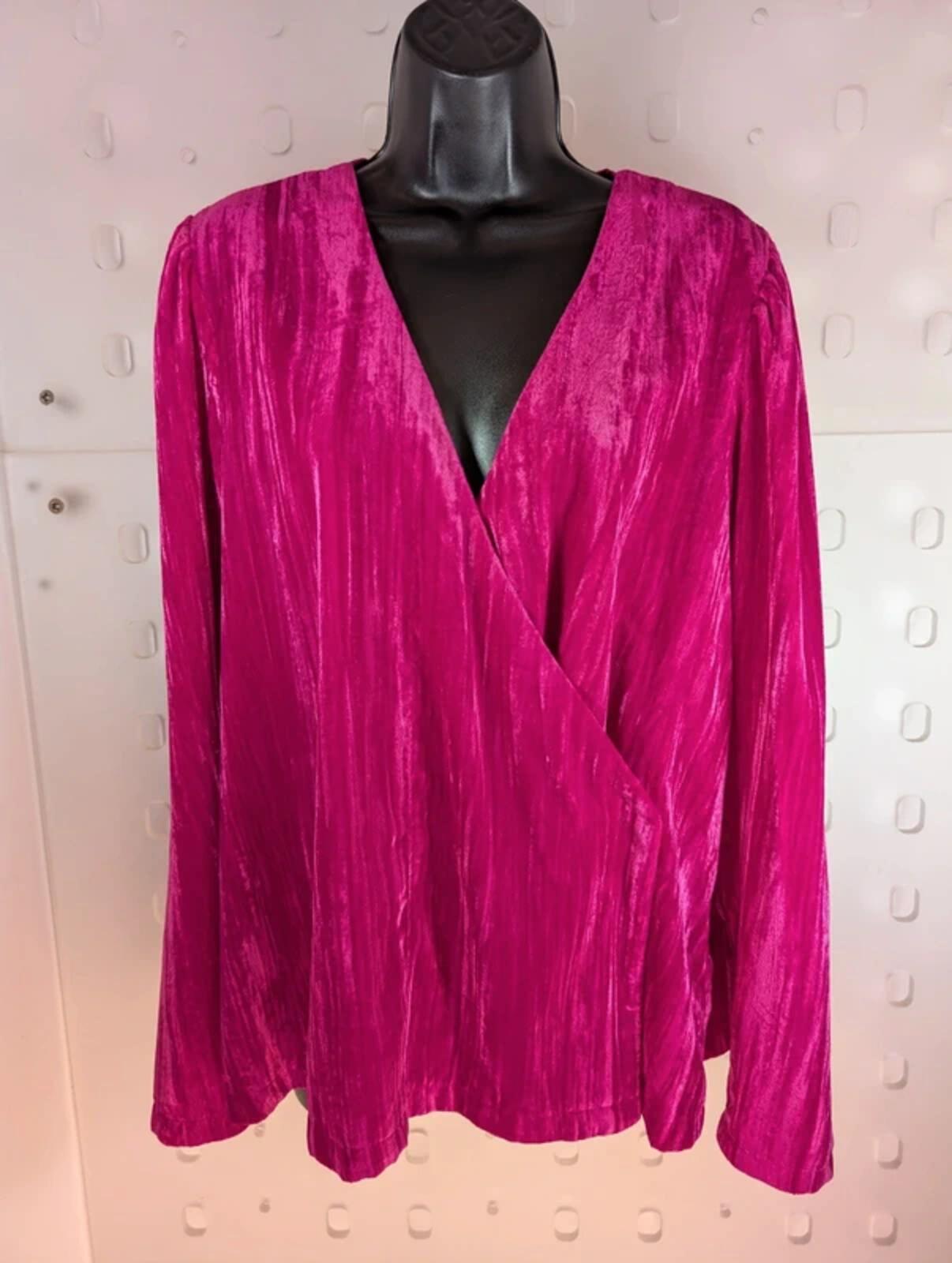 Topshop Fuchsia Pink Crushed Velvet Wrap Top UK16 Statement Party Barbiecore