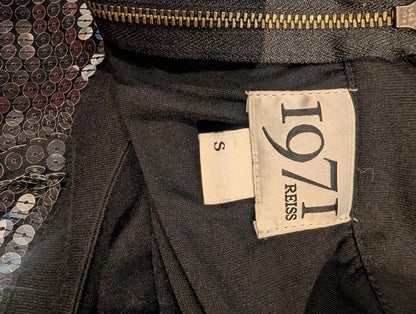 Reiss 1971 Black Sequin Long Sleeve Top Size S