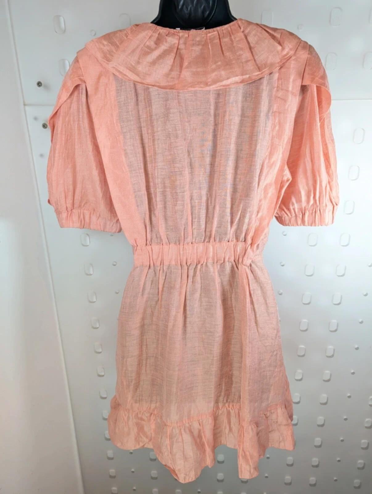 Sandro Peach Linen Blend Wrap Dress Statement Collar Parisian Chic UK10/12