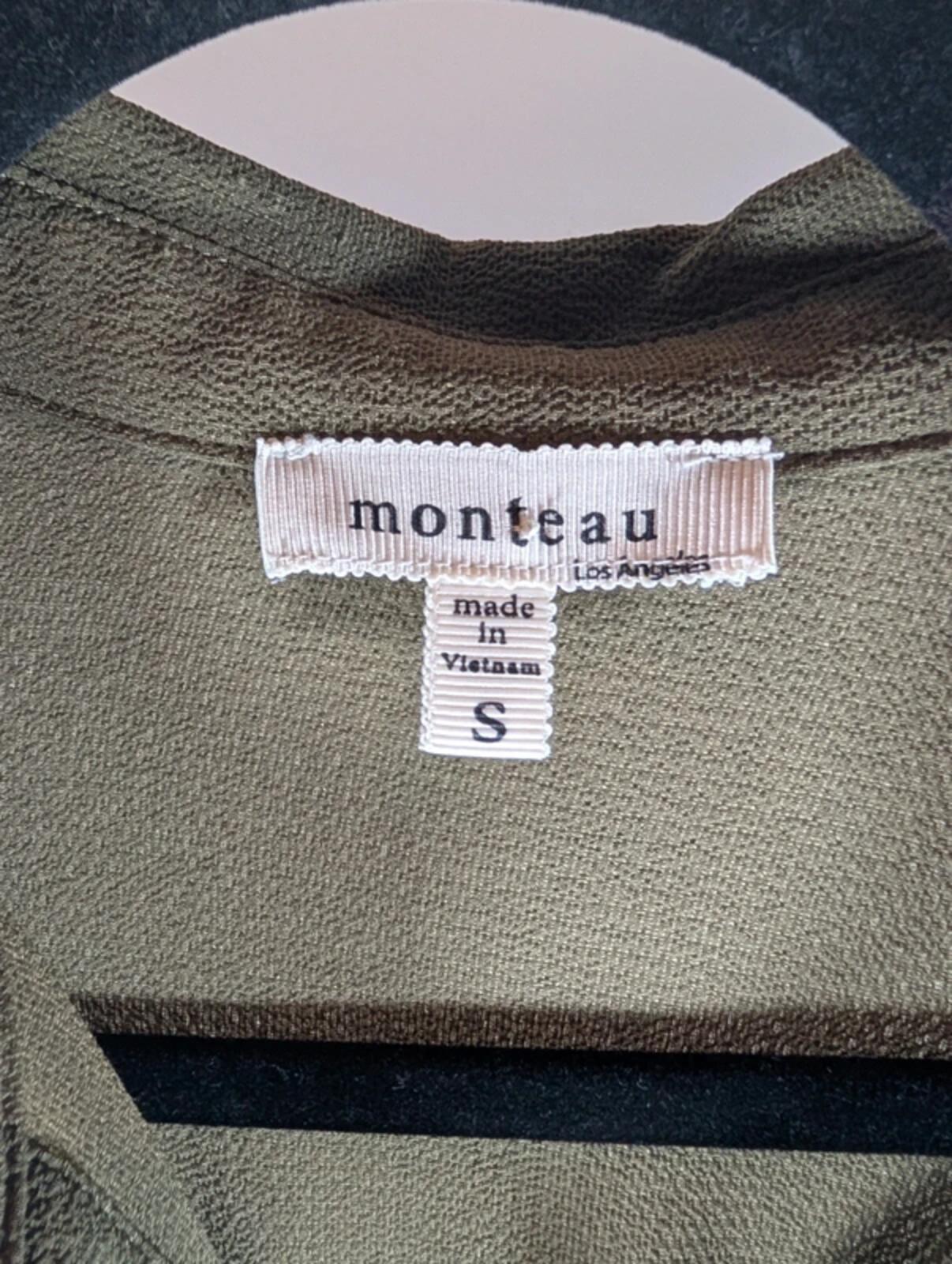 Monteau Khaki Green Utility Shirt Dress Tie Waist Pockets Small