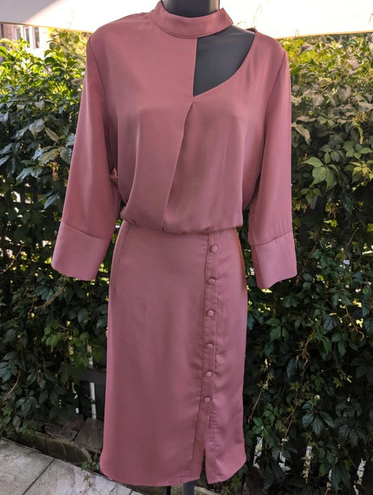Liquorish Asymmetric Midi Dress Rose Pink UK10