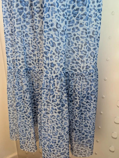 Baum und Pferdgarten Blue Leopard Mesh Midi Dress UK10–12 Puff Sleeve