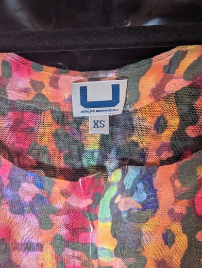 Adolfo Domínguez Tie Waist Top – Satin & Knit Rainbow Camo – XS