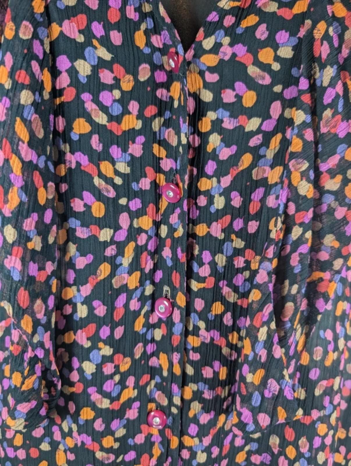 Vintage Penny Plain Confetti Print Blouse Black Purple UK14