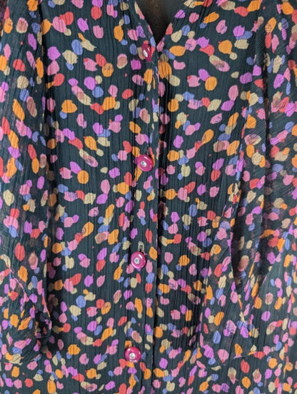 Vintage Penny Plain Confetti Print Blouse Black Purple UK14