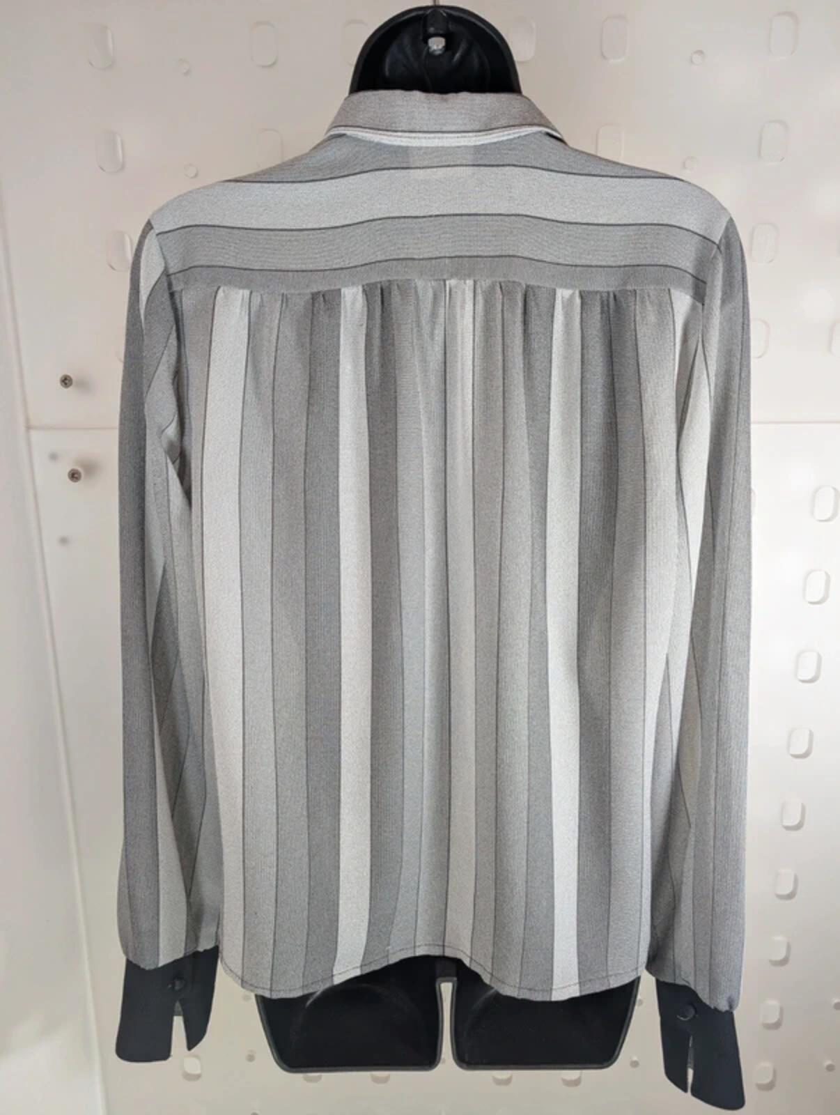 Vintage Leonella Grey Stripe Blouse Made In England UK12