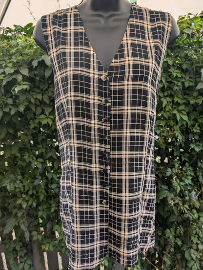 Vintage Meiling Check Longline Sleeveless Shirt UK16