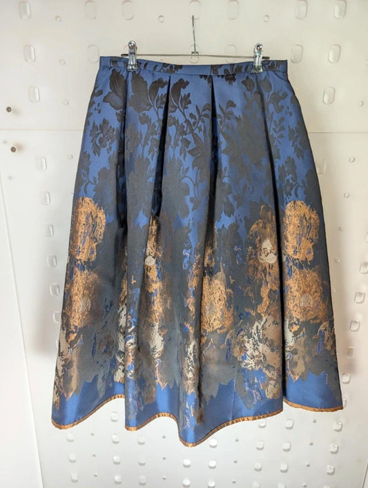 Guzella Midnight Blue Taffeta Gothic Midi Skirt UK10 Dramatic Occasion