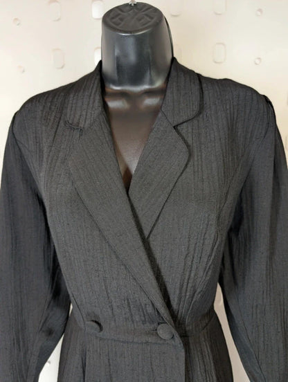 Vintage Paige Pleated Wrap Dress UK10 Double Breasted Monochrome