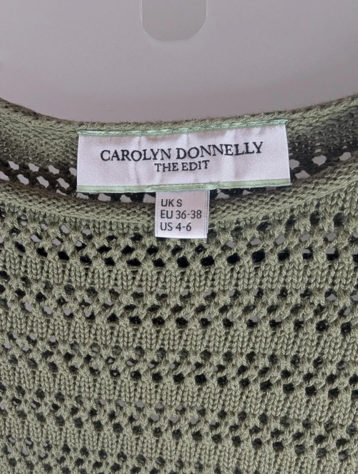 Carolyn Donnelly The Edit Khaki Crochet Longline Knit Cotton Boho Jumper S