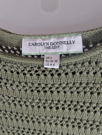 Carolyn Donnelly The Edit Khaki Crochet Longline Knit Cotton Boho Jumper S