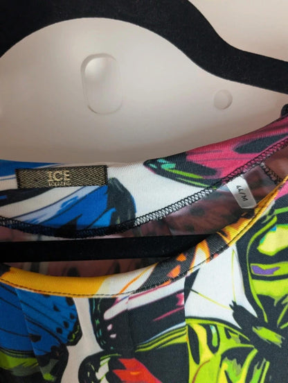 Iceberg Ice Vintage Bodycon Midi Dress Italy Butterfly Print Zip Shoulder UK10 M