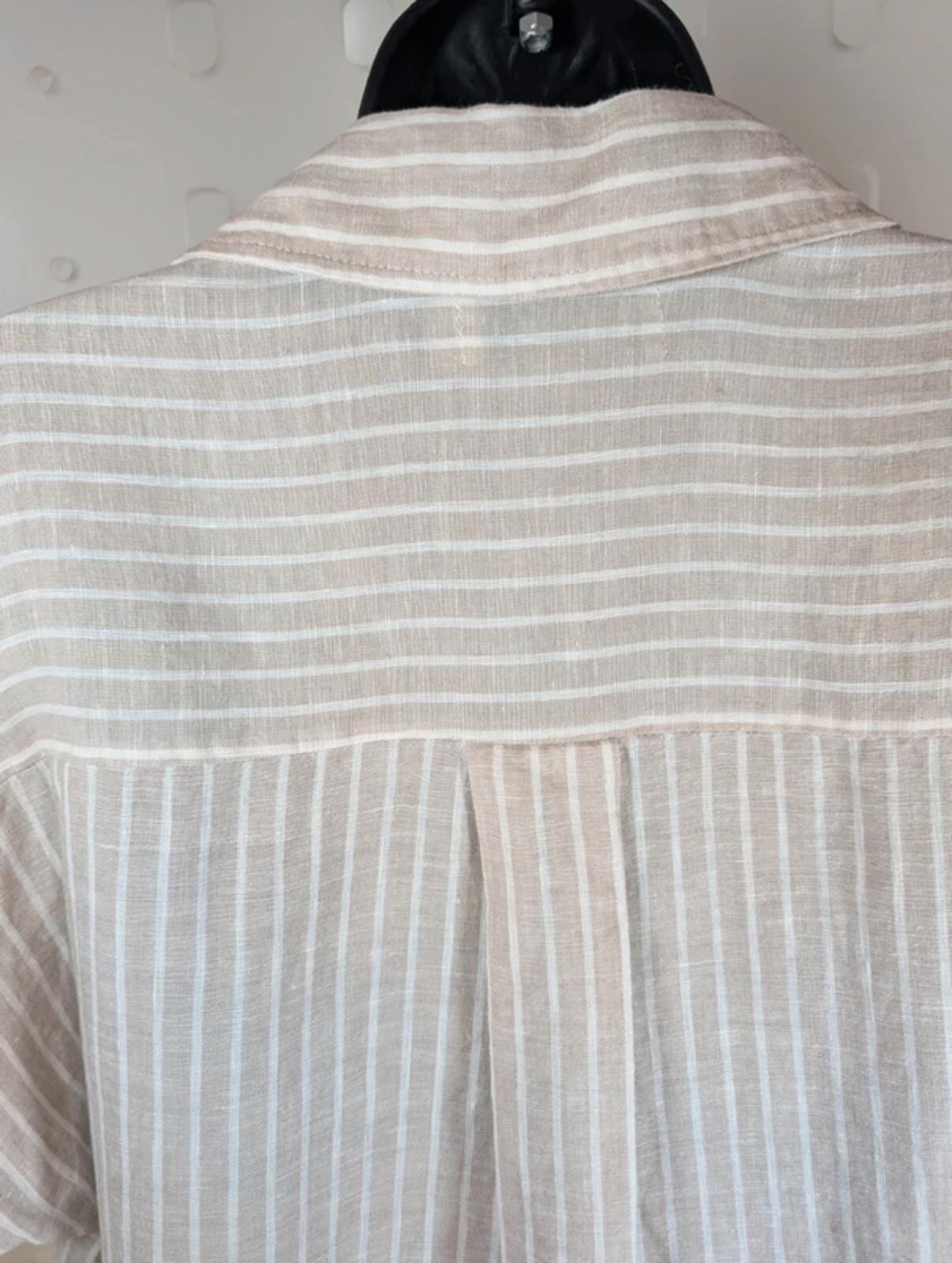Eb & Ive Linen Shirt Beige Stripe Boxy Fit Size M