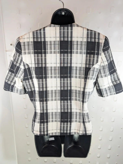 Vintage Richards Check Linen Blend Jacket UK10 Black White 80s